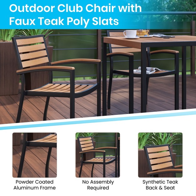 Emma And Oliver Set Of 2 Stackable All weather Black Aluminum Patio Chairs With Faux Teak Slats