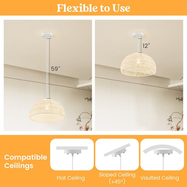 Tangkula Paper Pendant Light Fixture Dome Hanging Ceiling Light With Adjustable Hanging Rope 17 5 Decorative Chandelier