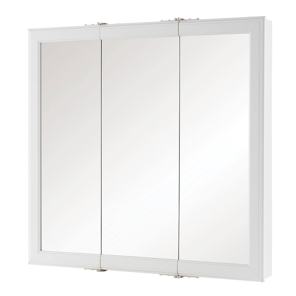 Home Decorators Collection 30 in. W x 29 in. H Fog Free Framed Surface-Mount Tri-View Bathroom Medicine Cabinet in White with Mirror 45393