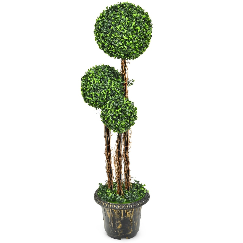 Gymax 4 Ft Artificial Topiary Tree Fake Triple Ball Plant Home Office