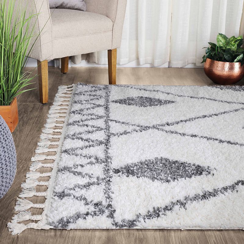 SUPERIOR Boho Tribal Geometric Indoor Tassled Shag Area Rug