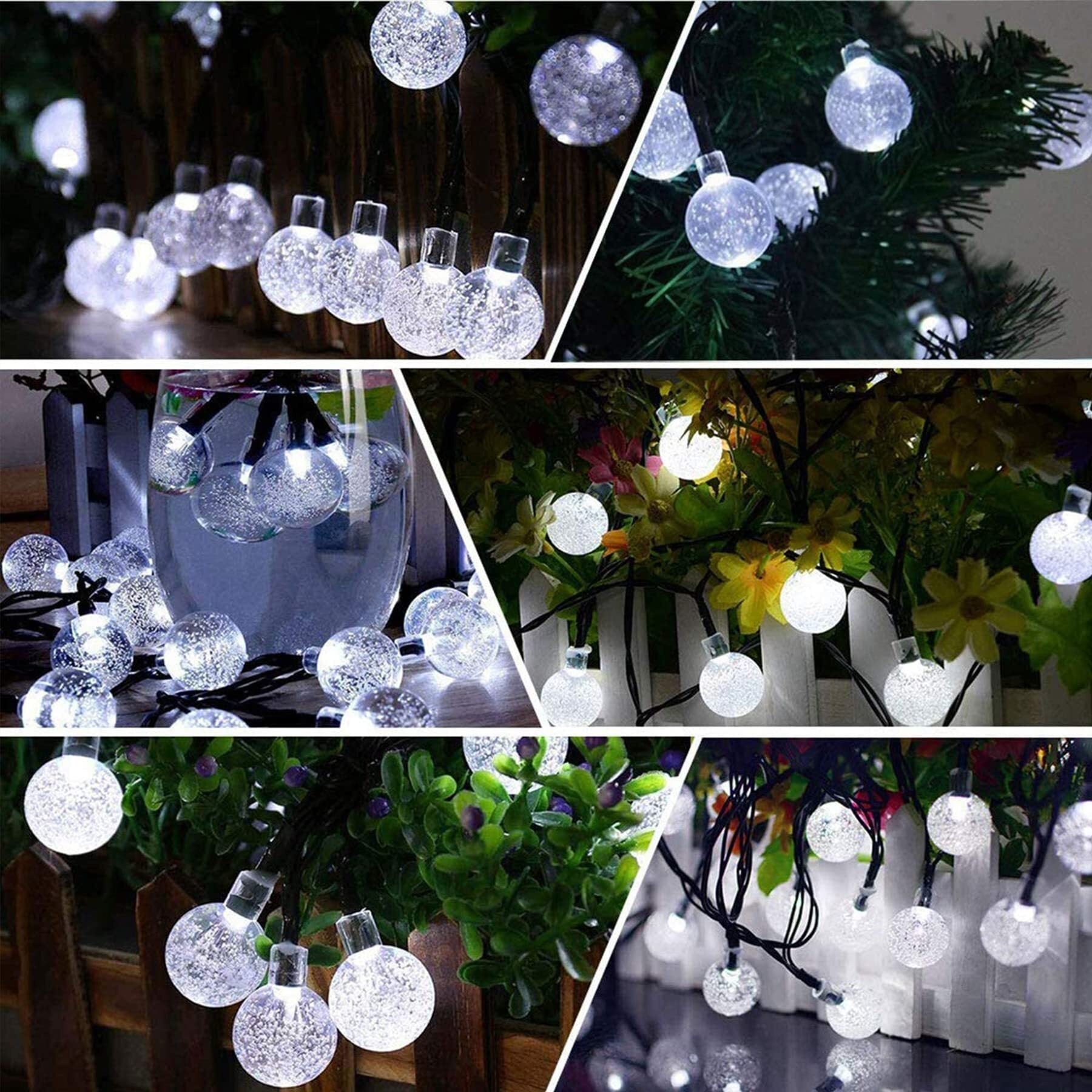 Solar String Lights 21ft 30LED Crystal Globe Bubble Lights Outdoor Fairy Lights for Fence Patio Garden Party Decor