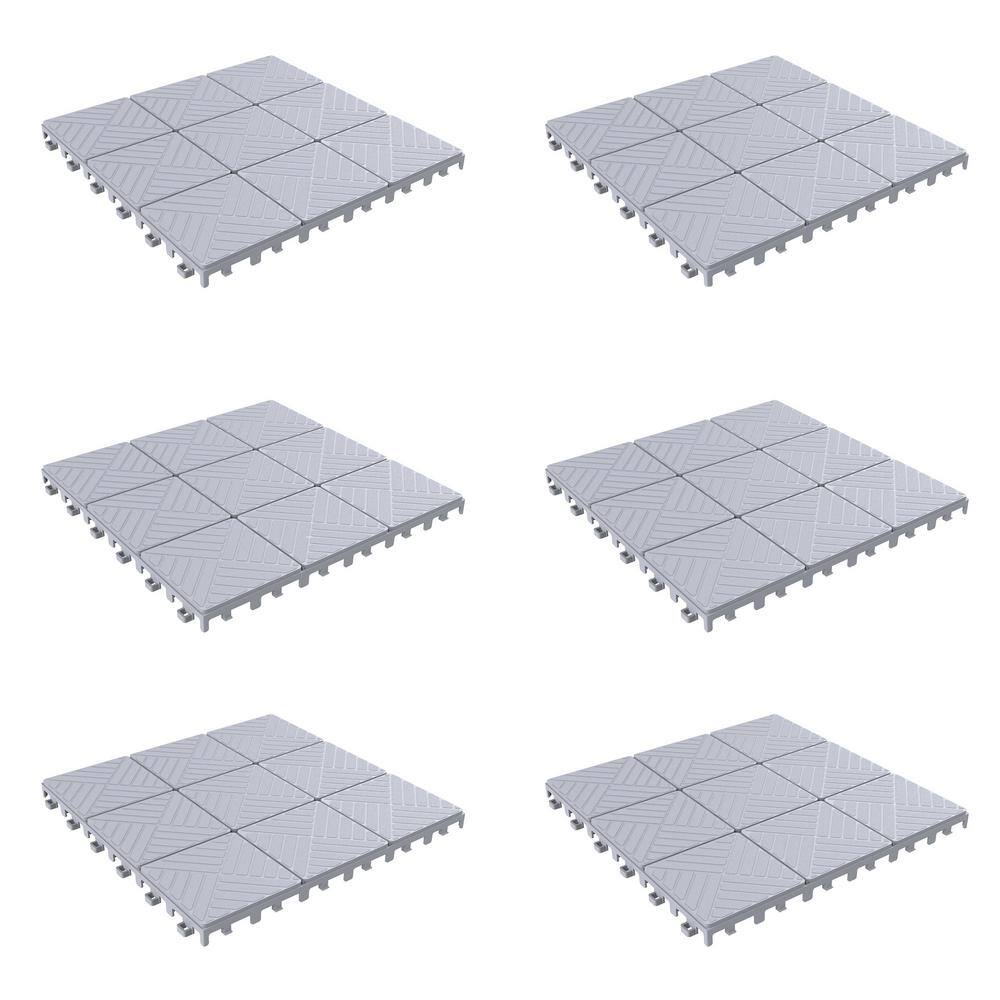 Pure Garden 11.5 in. x 11.5 in. Outdoor Interlocking Polypropylene Patio and Deck Tile Flooring in Grey (Set of 6) HW1500208