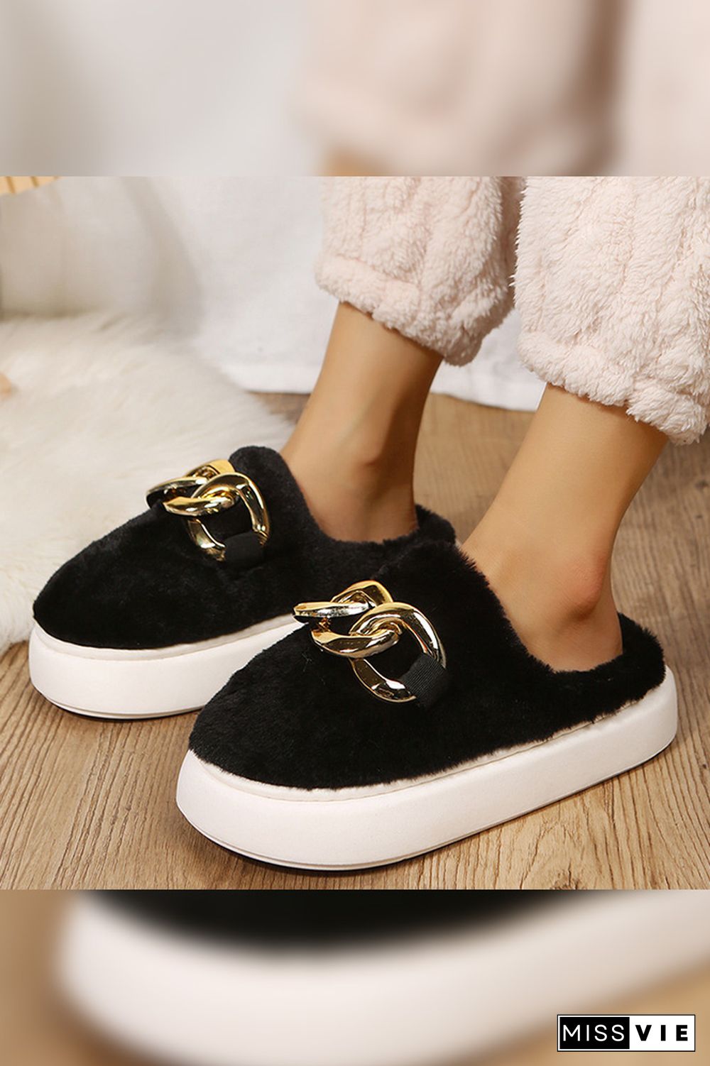 Metal Chain Fluffy Slipper