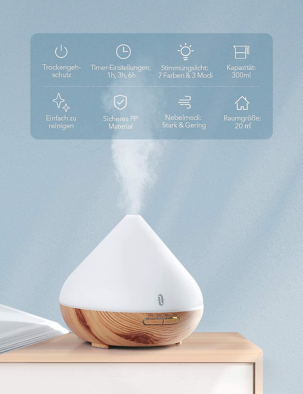 Aroma Diffuser 300ml， Air Humidifier， Essential Oil Diffuser， Faux Wood Base， 7 Colors For Yoga， Living Room， Spa， Bedroom， Bathroom， Kid's Room Or Ho