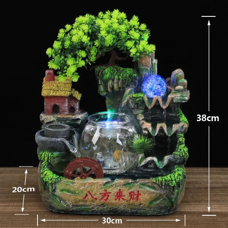 Chinese Style Resin Rockery Waterfall Indoor Mini Tabletop Water Fountain Flowing Water Decor With Fish Tank