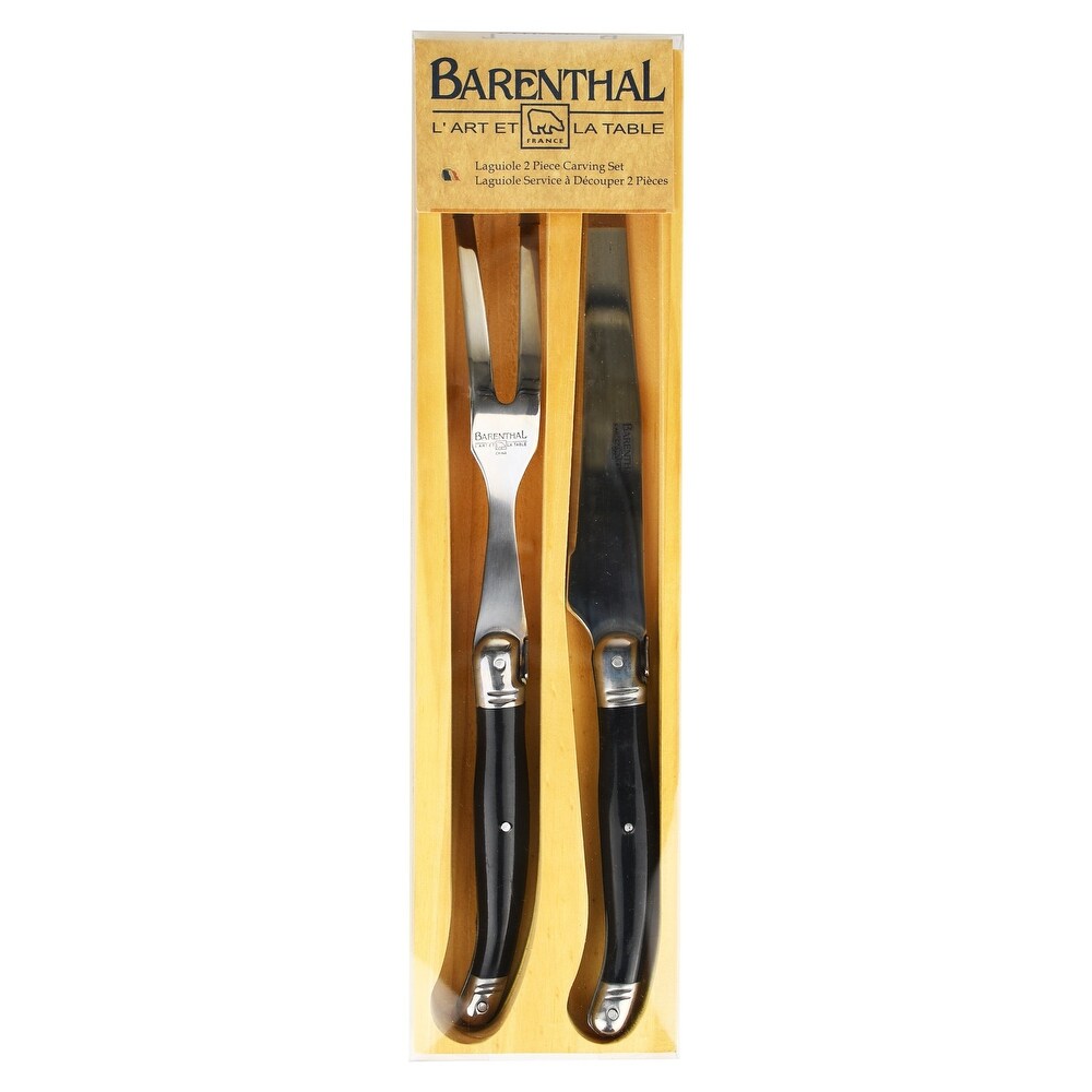 Laguiole Inspired Carving Fork and Knife with 18/10 Stainless Steel  Natural Wood Handles   2 piece