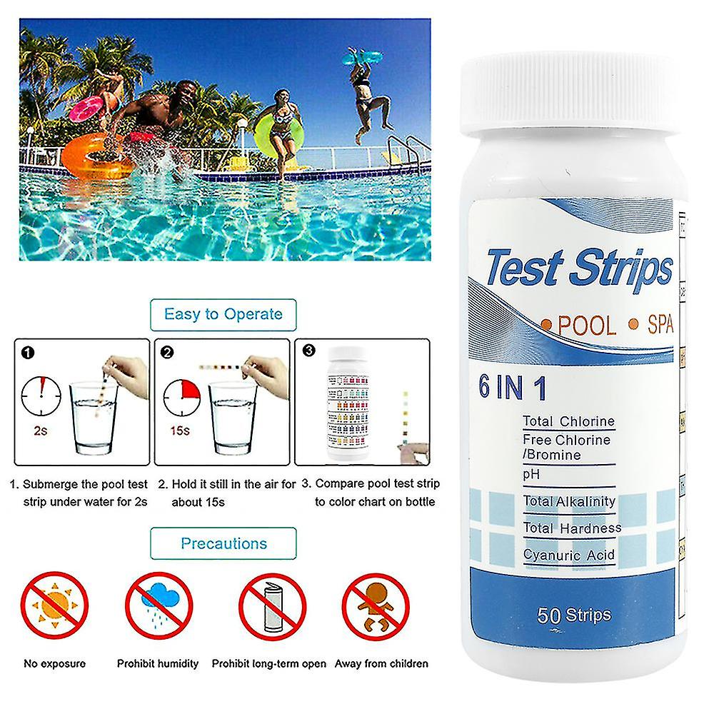 Chlorine Dip Test Strips，50 Pcs 6 In 1 Swimming Pool Water Chlorine Dip Ph Test Strips Paper Hot Tub Chemicals Tester