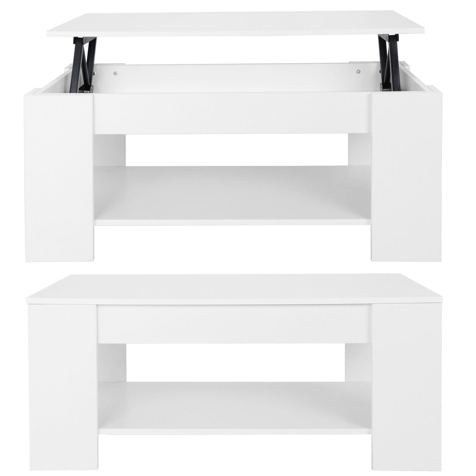 ZENSTYLE Rectangular Lift Top Coffee Table MDF Pop-up Storage, White