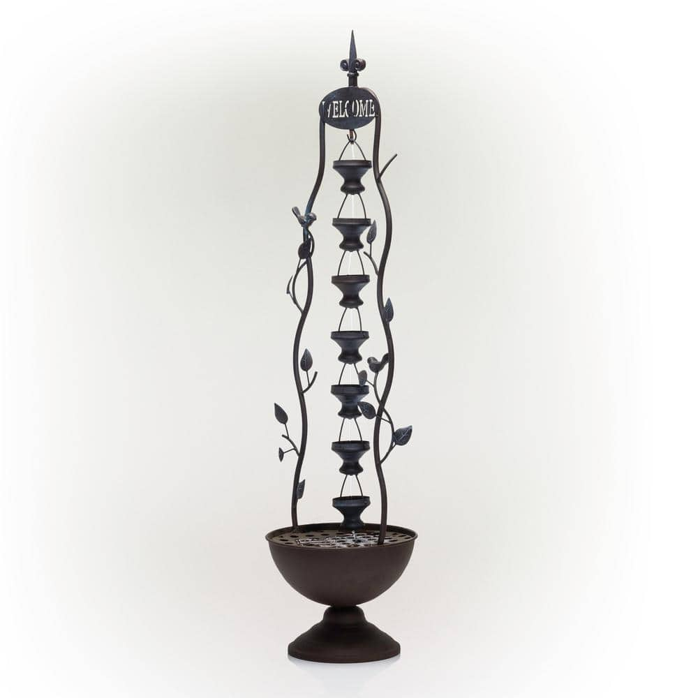 Alpine Corporation 41 in. Tall Indoor/Outdoor Metal Hanging 7-Cup Tiered Floor Water Fountain, Bronze MAZ256