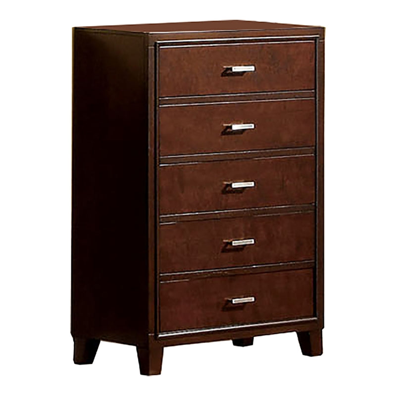 Furniture of America Sirius Solid Wood 5-Drawer Chest in Brown Cherry