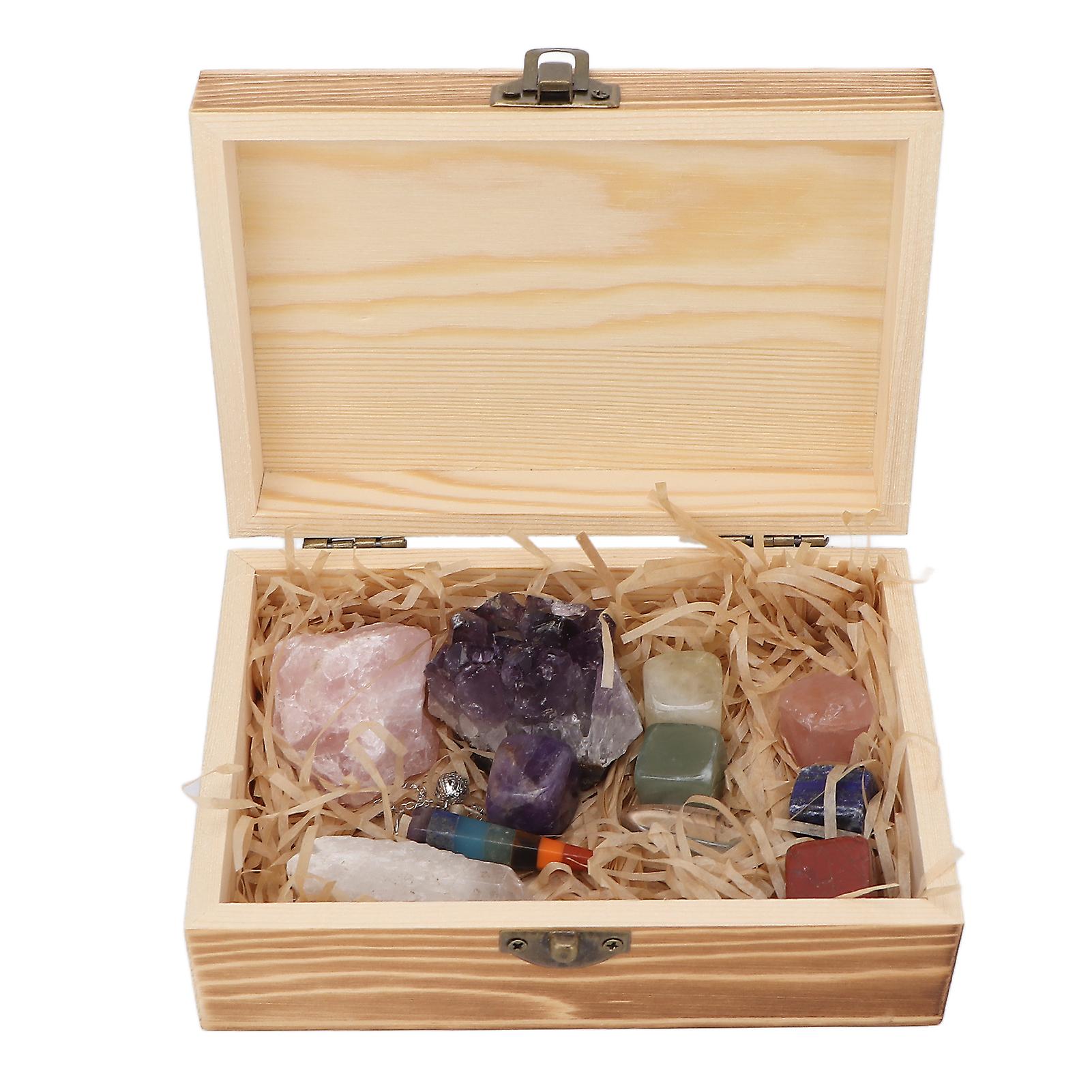 Healing Crystals Kit Pendulum Pendant Amethyst Rose Quartz Chakra Stones Set With Storage Box