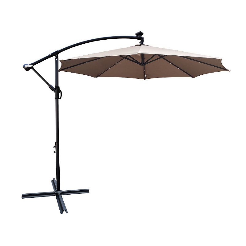 F.C Design 10 ft Outdoor Patio Umbrella with Solar Powered LED Lights， Waterproof， 8 Ribs， Crank and Cross Base for Garden， Deck， Backyard， Pool Shade