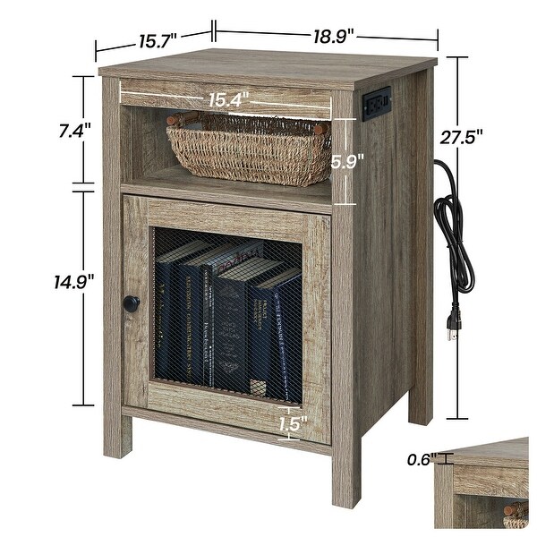 StorageWorks Farmhouse Nightstand with USB Ports and Power Outlets - - 36930591