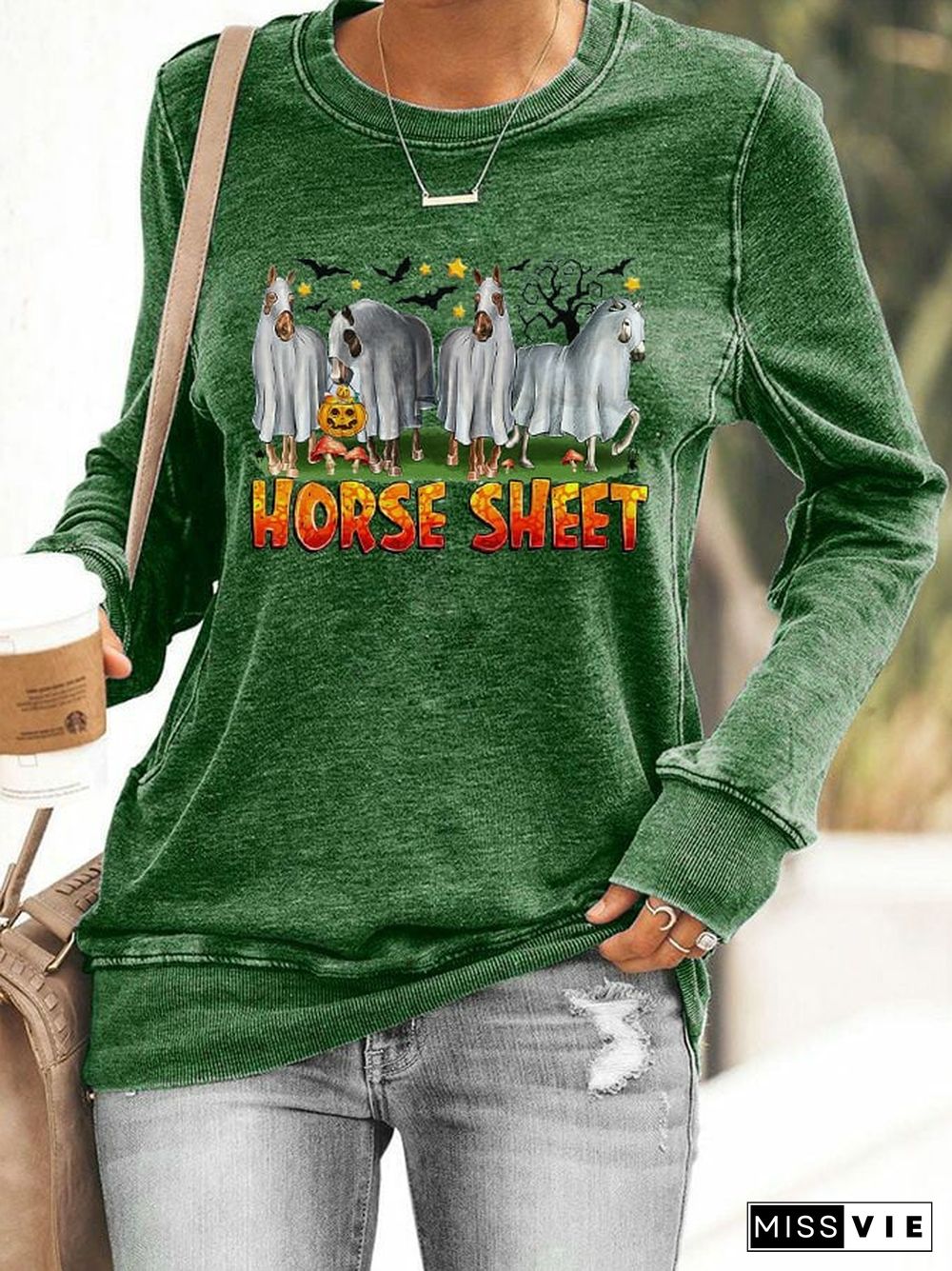 Women's Halloween Horse Sheet Printed Casual Sweatshirt