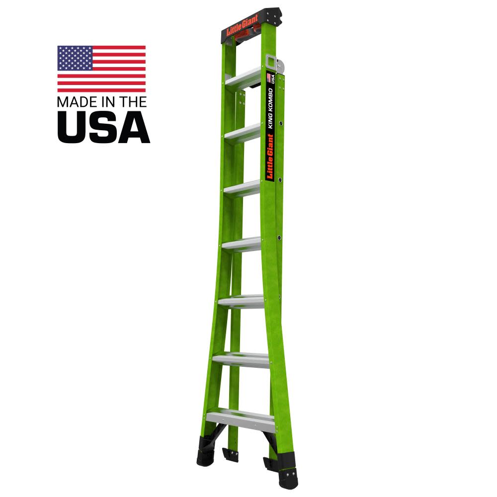 King Combo Professional, 8' - ANSI Type IAA - 375 lb/170 kg Rated, Fiberglass 3-in-1 All-Access Combination Ladder with Rotating Wall Pad Accessory and Grip-N-Go Single-Hand Release Hinge