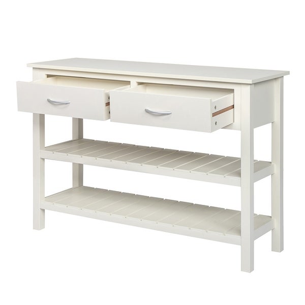 3-Tier Console Table with 2 Drawers， Sofa Table with Storage Shelves