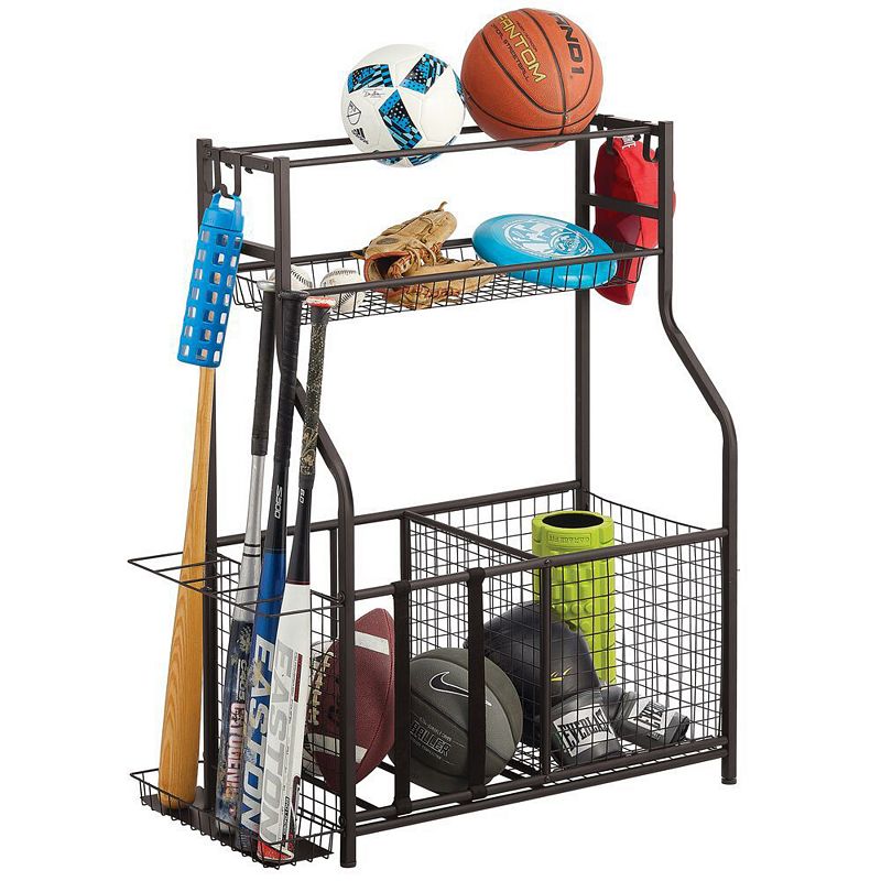 mDesign Metal Heavy Duty Sports Storage Rack with Top Shelf