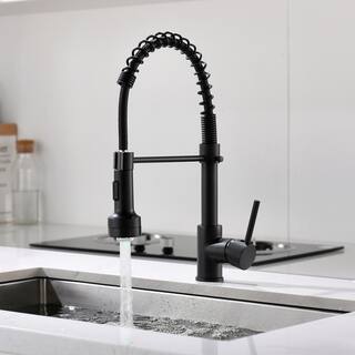 Boyel Living Stainless Steel Faucet Black Single-Handle Faucet Pull-Down Sprayer Kitchen Faucet BM289B-LED-45