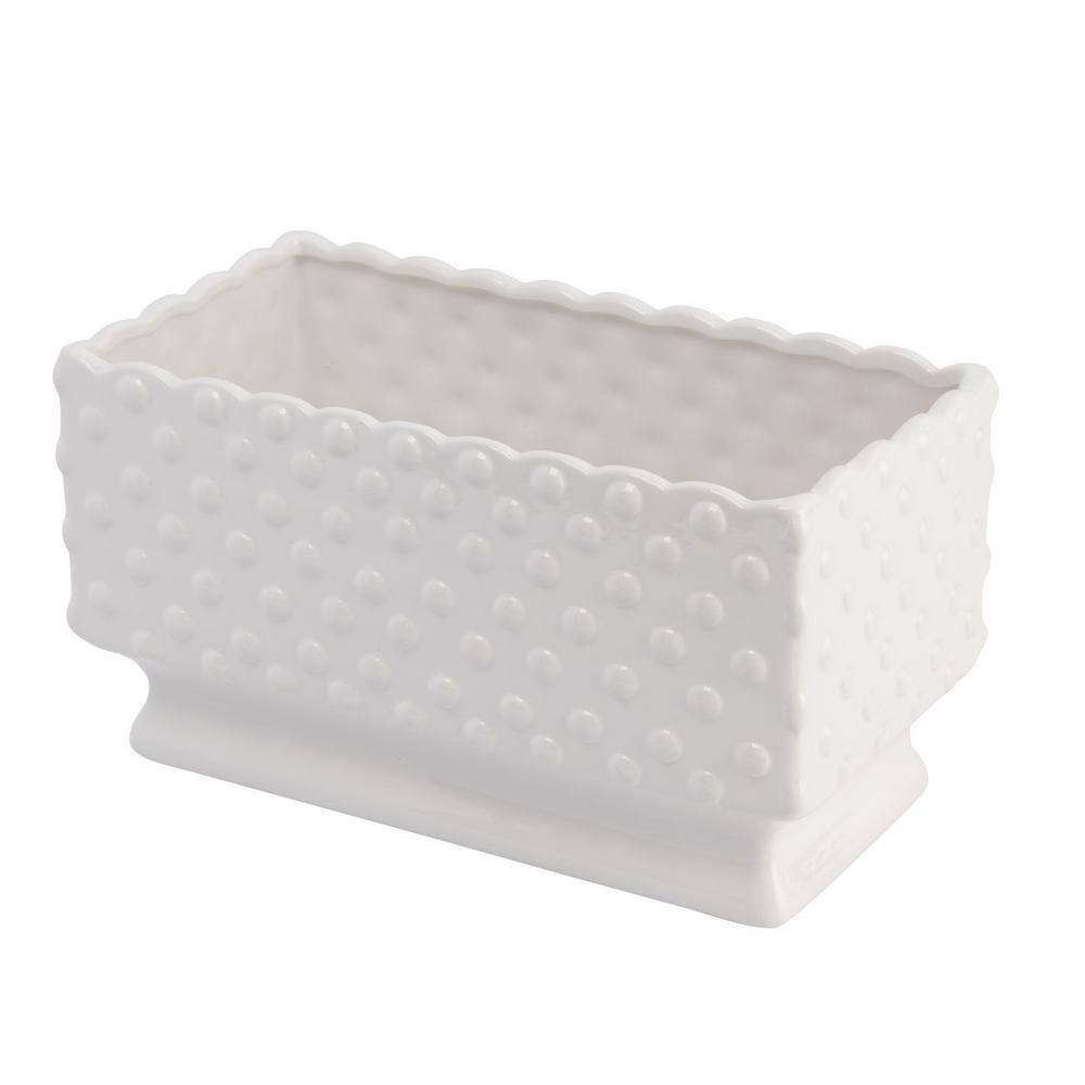 3R Studios 11.25 in. L x 5.75 in. W x 6 in. H 7 qts. White Ceramic Hobnail Decorative Pots with Scalloped Edge and Polka Dots DA7206