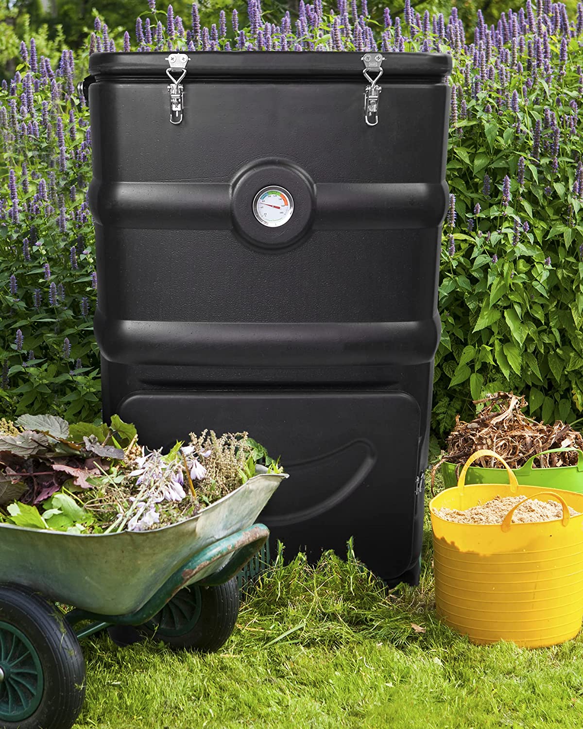 EJWOX Insulated Compost Bin with Ventilation System - Quickly Composting All Year Round,A Reservoir at The Bottom Design to Collect The Leachate (30 Gal,Black)