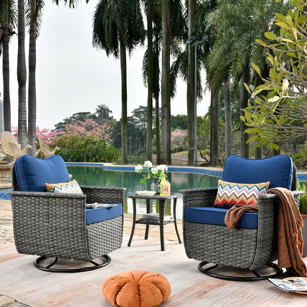 OVIOS 3 piece Pet Friendly Patio Furniture Swivel Chairs Wicker Set