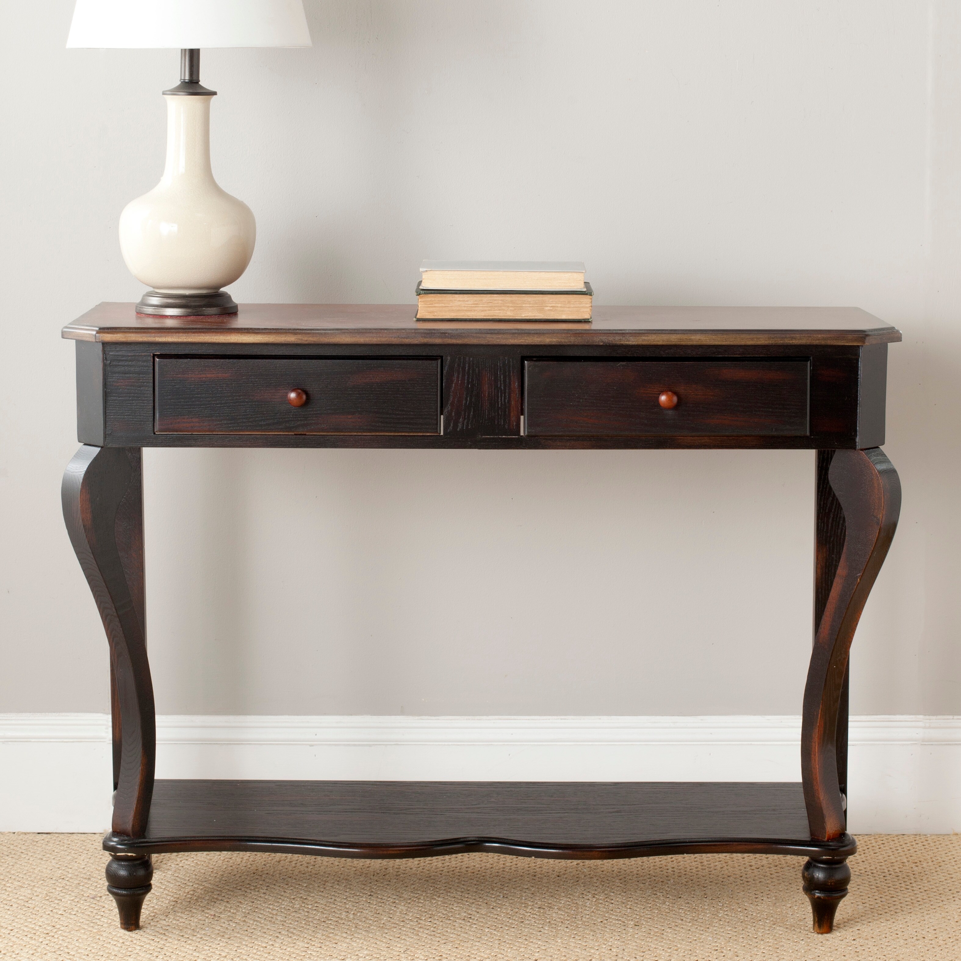 SAFAVIEH Katie Dark Brown Wood Console Table.