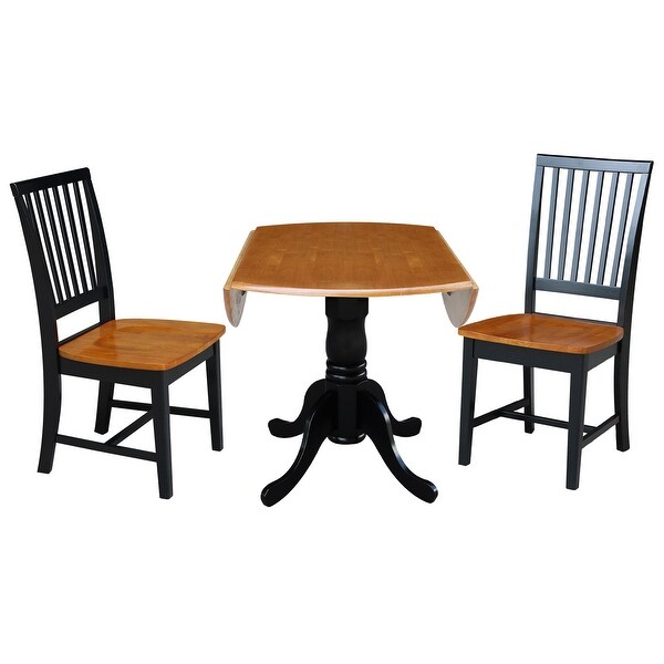 42 in. Drop Leaf Dining Table with 2 Slat Back Chairs - 3 Piece Set