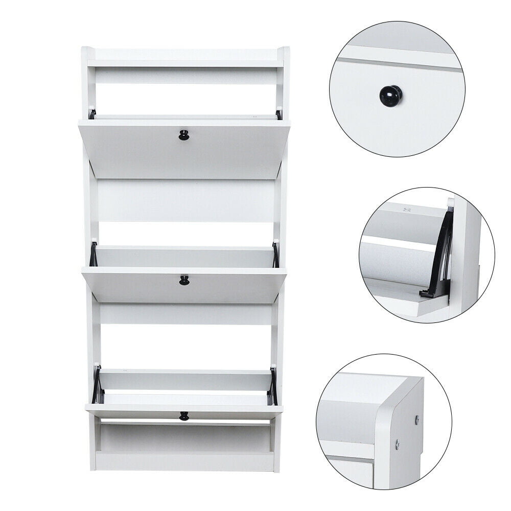 TFCFL 3-Tier Shoe Rack Storage Organizer with Drawers White Entryway 3-Tier Shoe Rack Storage Organizer with Drawers White Entryway Storage Cabinet Storage Cabinet