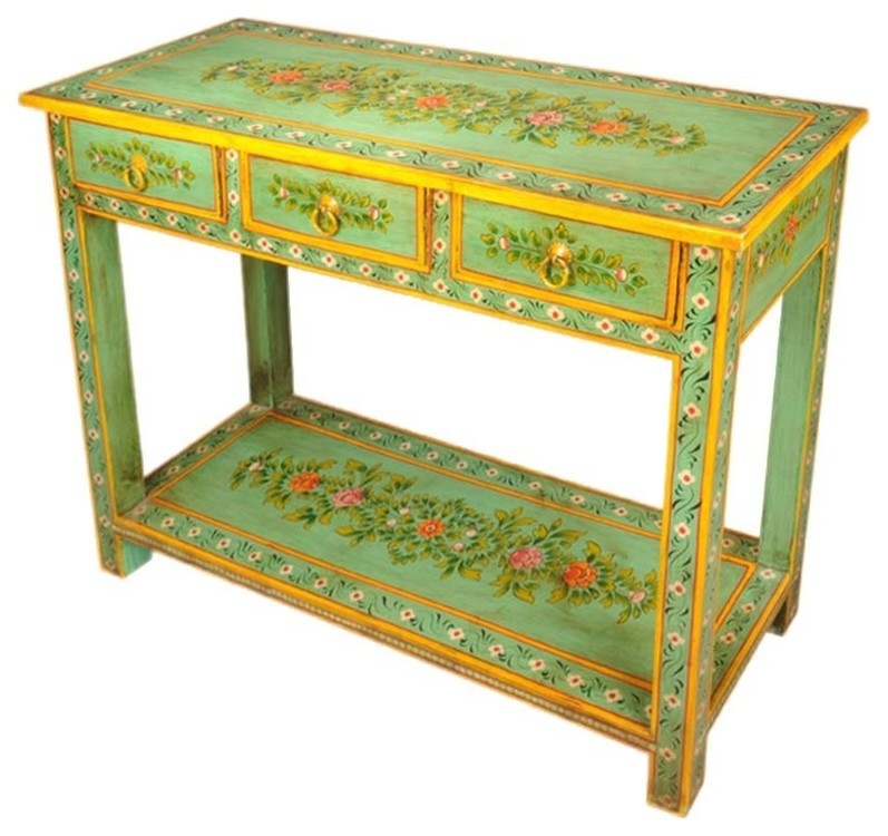 Spring Garden Hand Painted Tropical Hardwood Console Table   Traditional   Console Tables   by Sierra Living Concepts Inc  Houzz