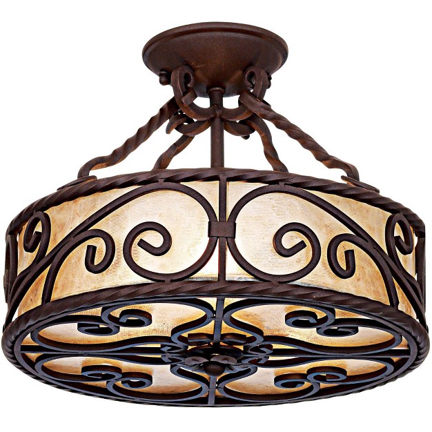 Wide Deep Walnut Scroll 3 light Drum Shade For Bedroom Living Room Home