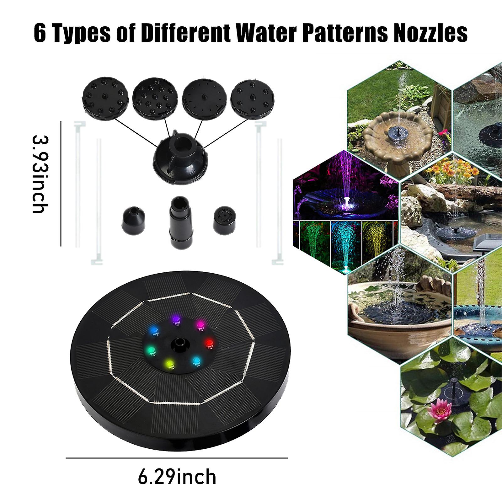 3.5w Led Solar Fountain Pump With Colorful Gradient Light 1800mah Battery 6 Nozzles Bird Bath Fountain Pump For Bird Bath Garden Pond Patio Water Cycl