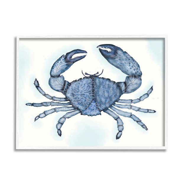 Stupell Industries Blue Crab Claws Sea Life Botanical Pattern Black Framed Giclee Art