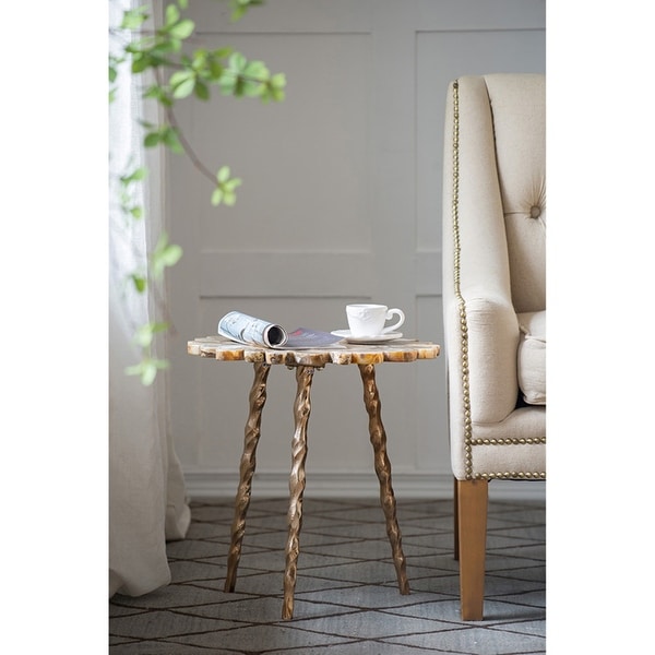 Gold Agate and Brass Inlay with Twisted Legs Side Table