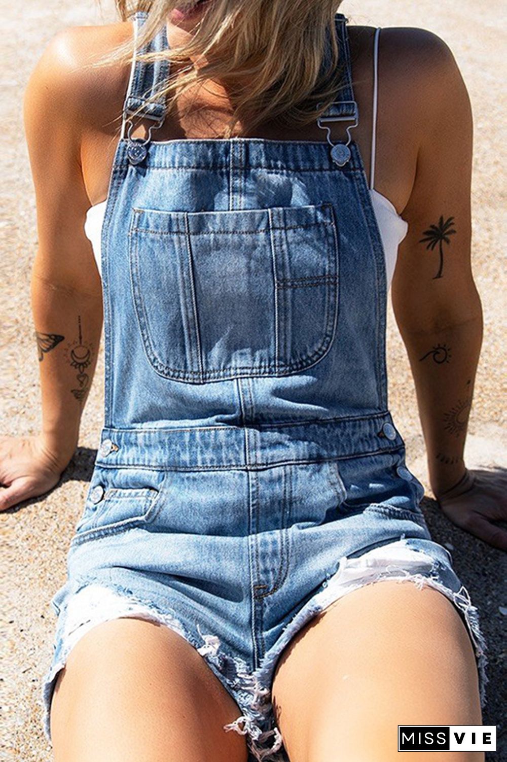 Casual Street Solid Ripped Make Old Strapless Straight Jumpsuits