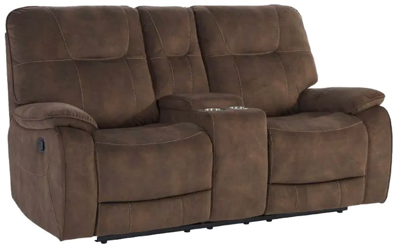 Crane Brown Reclining Loveseat with Console