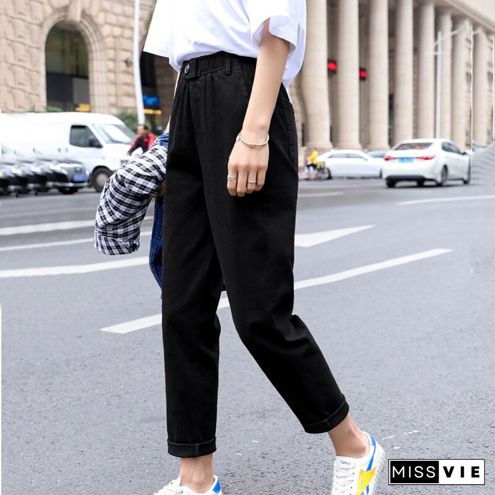 High Waist Pants for Women Casual Harem Pants Capri Plus Size Korean Elastic Waist Solid Ankle-length Trousers Streetwear Women