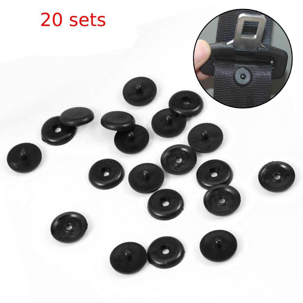 20 Pairs Seat Belt Button Buckle Stop - Universal Fit Stopper Kit Black