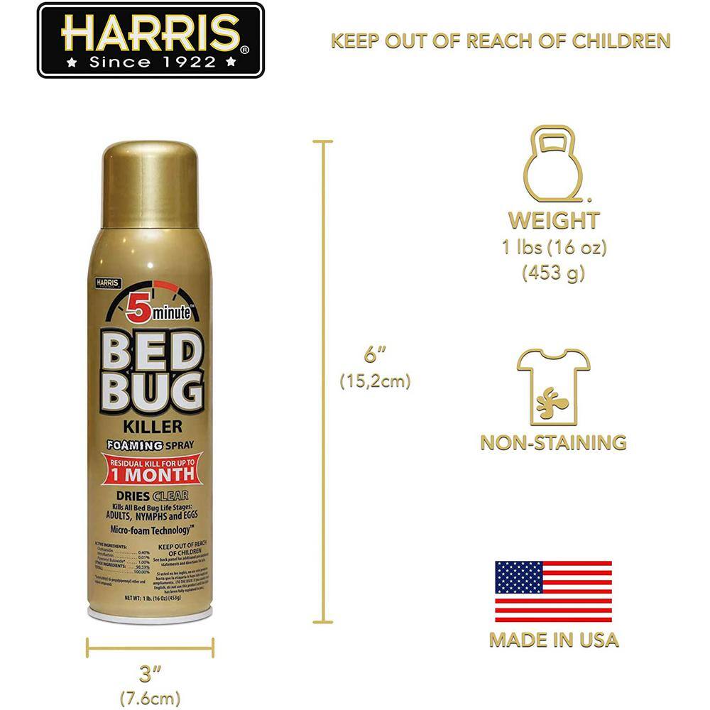 Harris 16 oz. 5-Minute Bed Bug Killer Foaming SprayKills All Life Stages (3-Pack) 3GOLDBB-16A