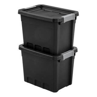 Sterilite 7.5 gal. Rugged Industrial Storage Totes with Latch Lid in Black (6-Pack) 6 x 14839006