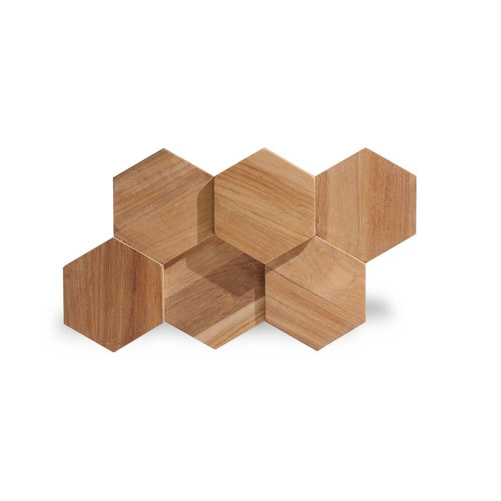 WALL!SUPPLY 0.79 in. 5.91 in. 10.24 in. UltraWood Teak Hexagon Natural Jointless Wall Paneling (25-Pack) 22760131