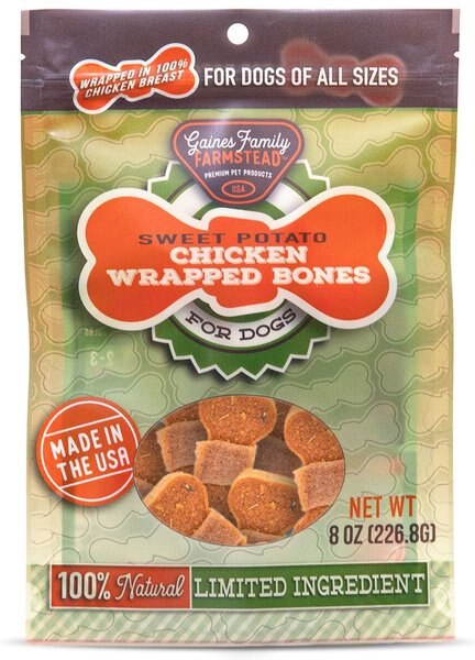 Gaines Family Farmstead Sweet Potato Chicken Wrapped Bones Grain-Free Dog Treats， 8-oz bag