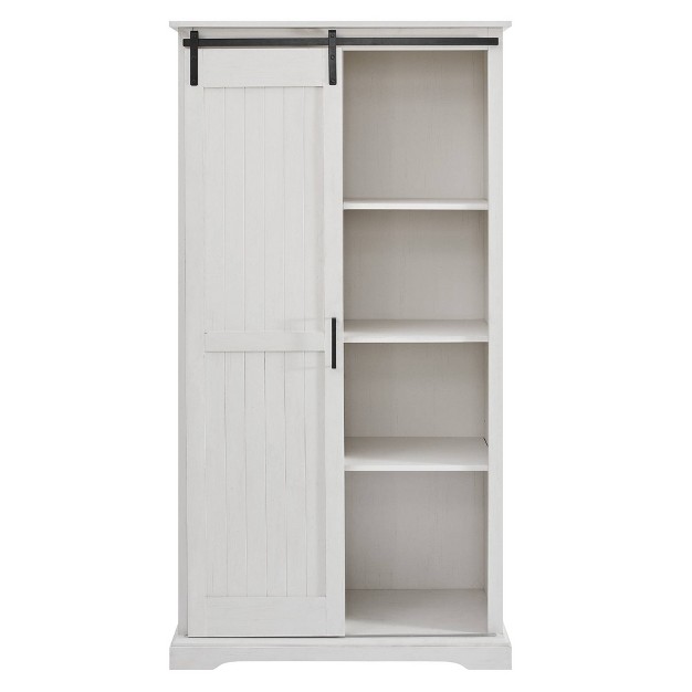 Owens Farmhouse Sliding Barn Door Storage Hutch Brushed White Saracina Home