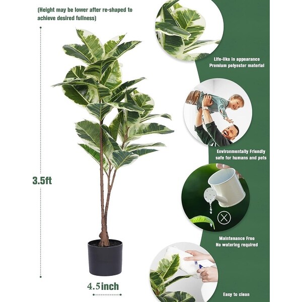 Artificial Rubber Tree Plant 43in Tall Faux Ficus Tree