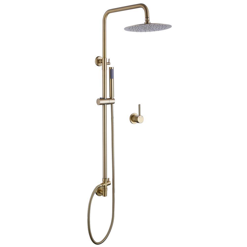 Tomfaucet 2-Spray Shower System with Hand Shower in Brushed Gold TFK0057BG