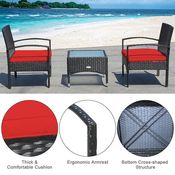 3 PCS Patio Wicker Rattan Furniture Set Coffee Table and 2 Rattan Chair - Overstock - 37348609