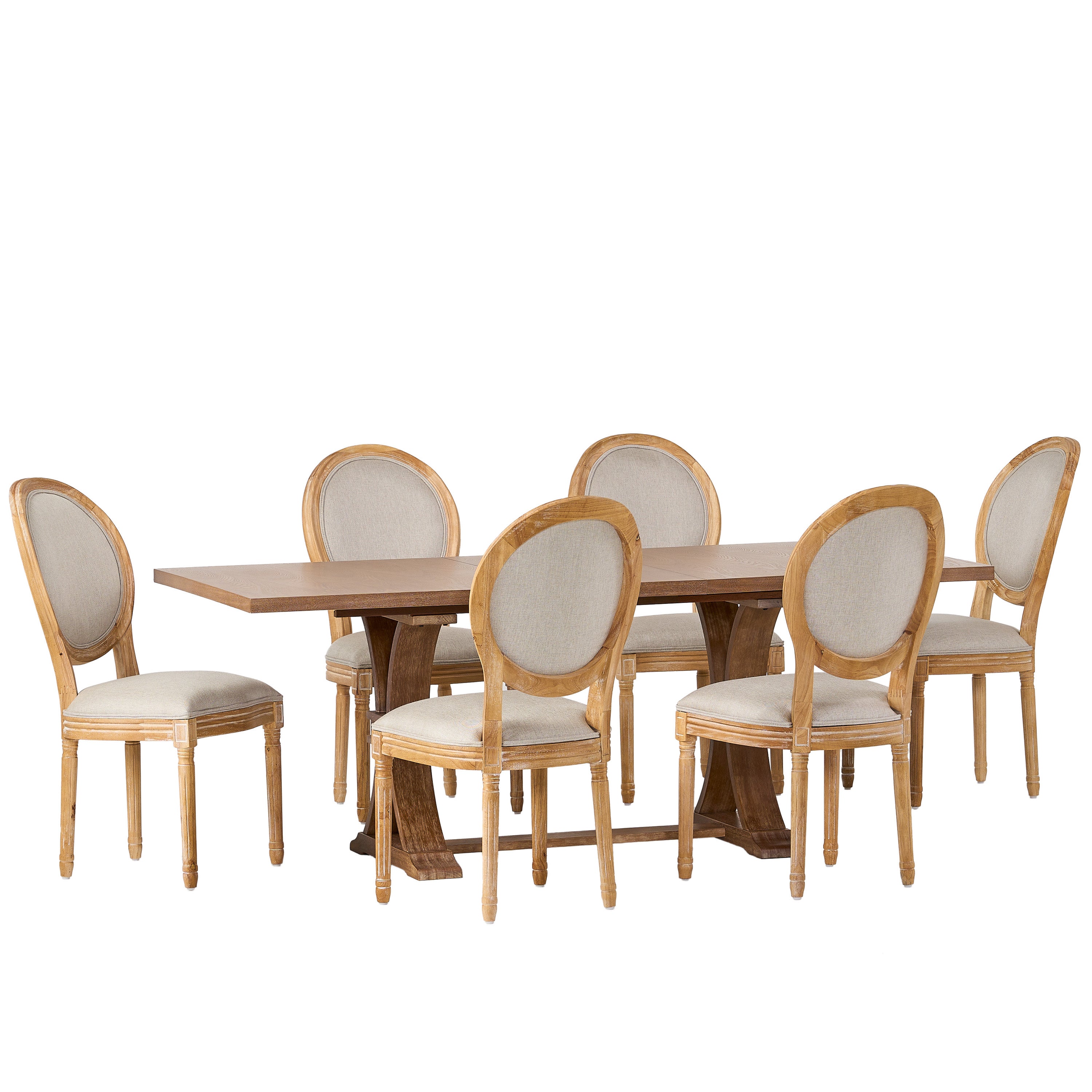 Dason French Country Fabric Upholstered Wood 7 Piece Dining Set