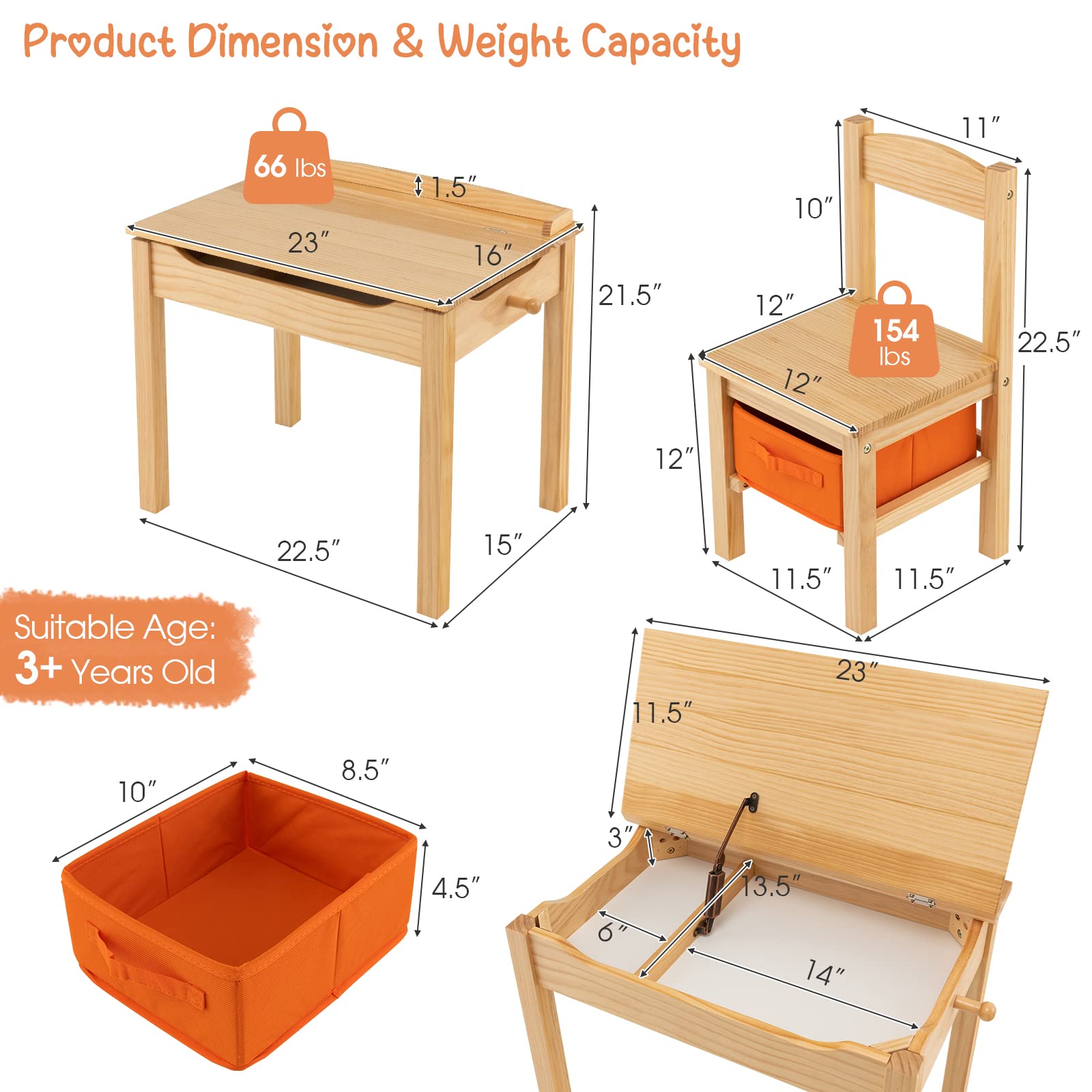 Costzon Kids Table and Chair Set, Flip Top Toddler Study Desk w/Chair for Playroom Nursery