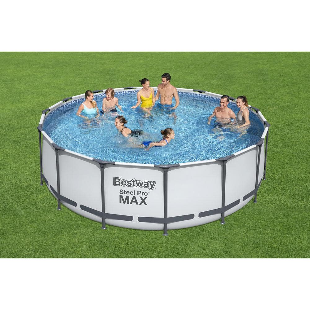 Bestway Pro MAX 15 ft. x 15 ft. Round 48 in. Deep Metal Frame Above Ground Swimming Pool with Pump & Cover 56690E-BW