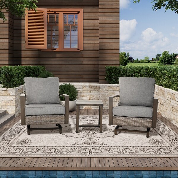 3 PCS Patio Bistro Set with PE Wicker Rocker Chair